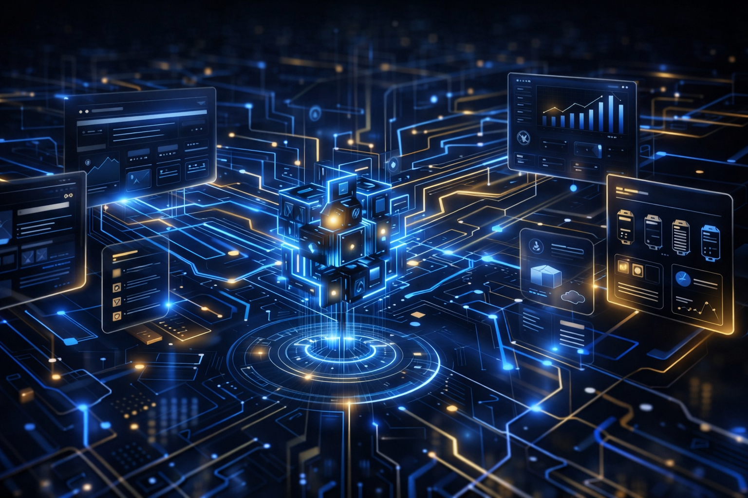 Futuristic Marketify Plus digital ecosystem visual