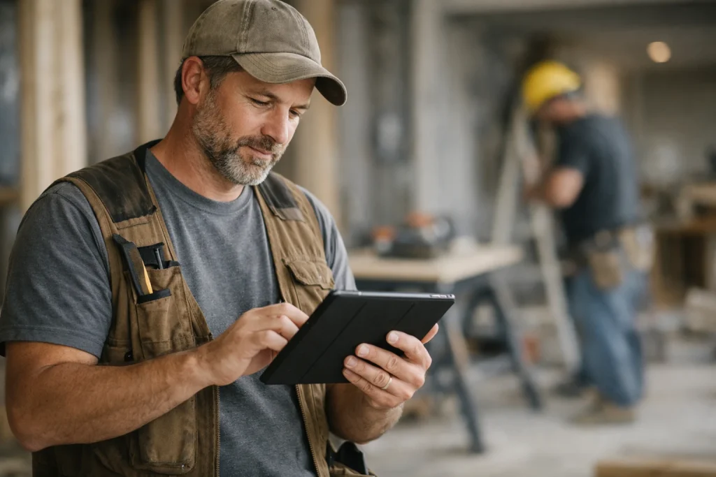 Service professional using digital tools to manage business operations